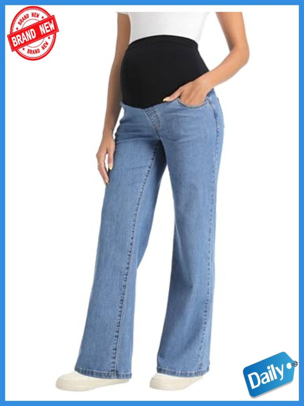 Maternity Straight Leg Jeans Over The Belly Panel 4-Way Stretch Denim Pockets